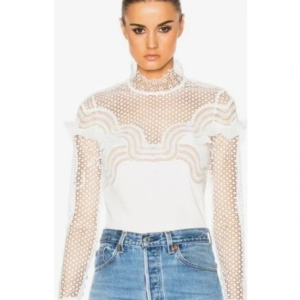 Self-Portrait White and Brown Lace Blouse